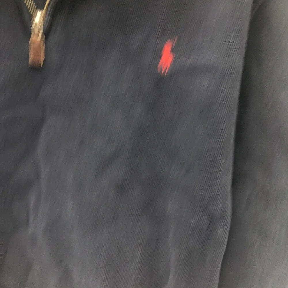 Polo By Ralph Lauren Quarter Zipper Sweater Thick Warm Cotton Navy Blue Red Logo